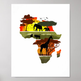 Africa Continent Sunset Safari Nature Wild Life Poster
