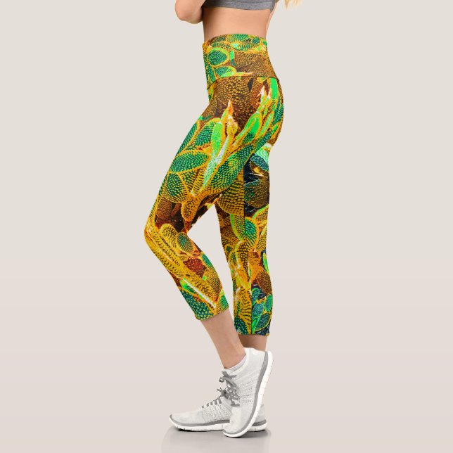 Africa Desert Cactus Plants Prickly Pear Capri Leggings (Left)