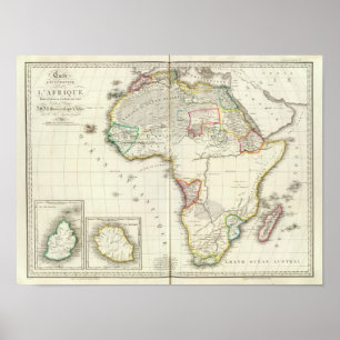 Africa Engraved map with 2 inset maps Poster