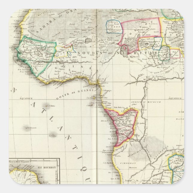 Africa Engraved map with 2 inset maps Square Sticker (Front)