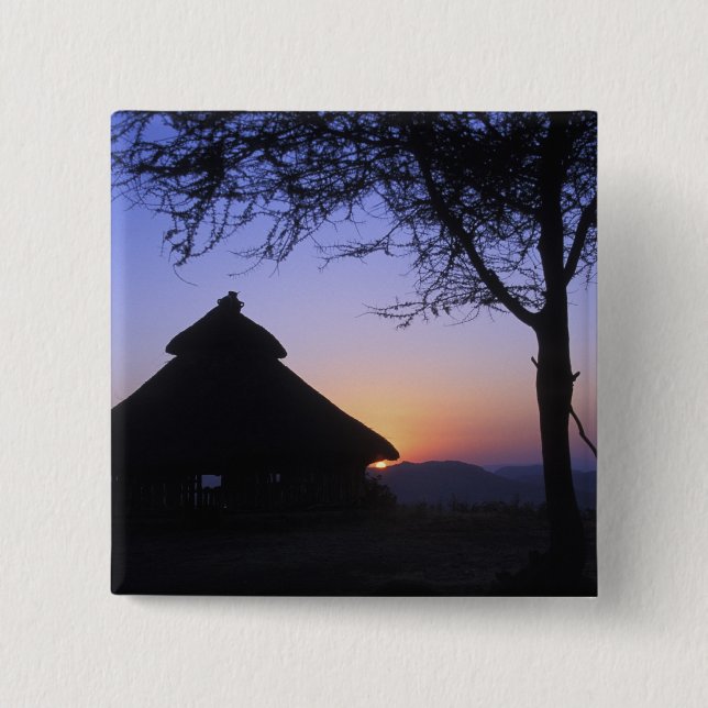 Africa, Ethiopia, Omo river region, Sunset over 15 Cm Square Badge (Front)