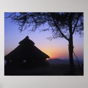 Africa, Ethiopia, Omo river region, Sunset over Poster