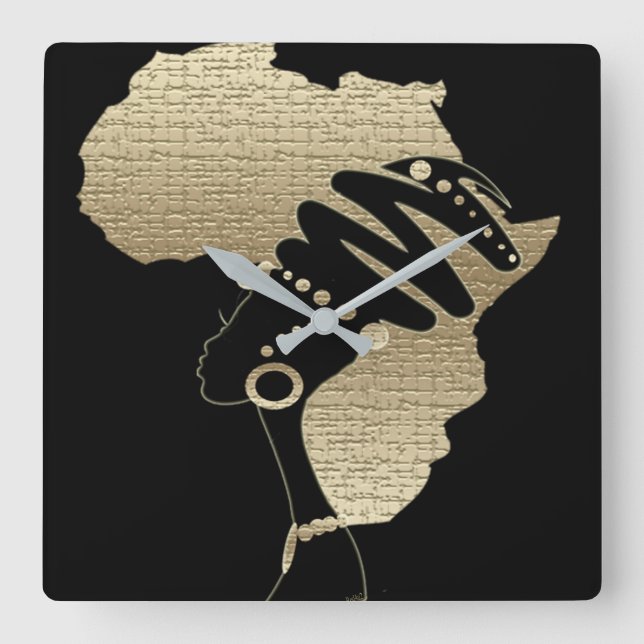 Africa In Gold Square Wall Clock (Front)