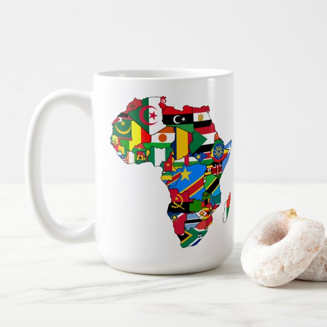 Africa Is Calling Continent Map Country Flags Coffee Mug (With Donut)
