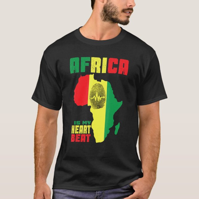 Africa Is My Heartbeat Love Africa Map African Pri T-Shirt (Front)