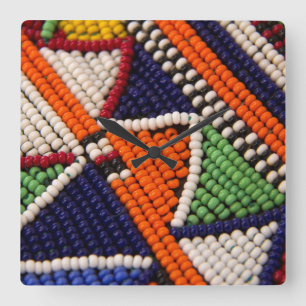 Africa, Kenya. Maasai Tribal Beads Square Wall Clock