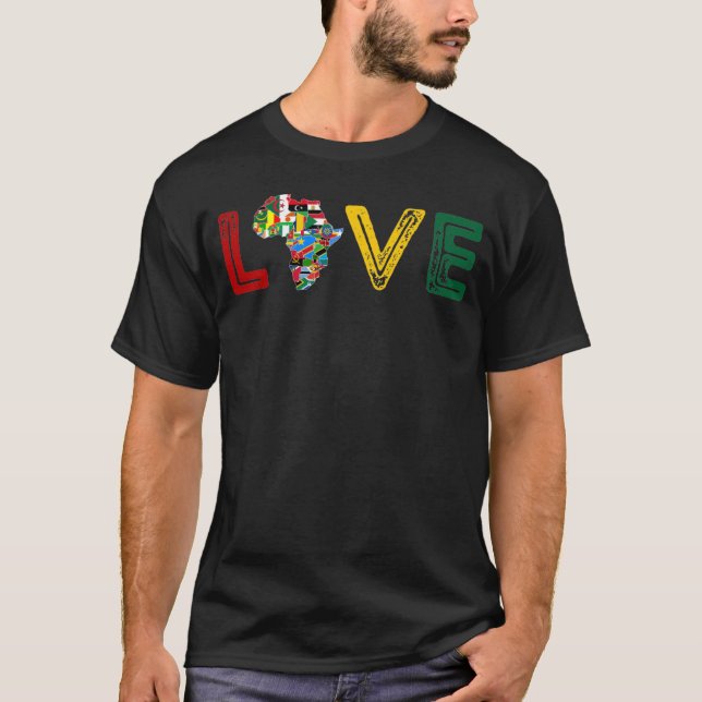 Africa LOVE Continent Map & Matching Country Flags T-Shirt (Front)