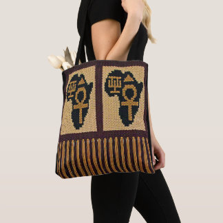 Africa Map Adinkra Ankh Artisan Crochet Print Tote Bag