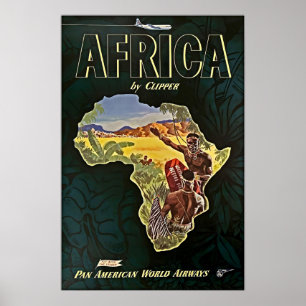 Africa Map Art African Print Pan Am Travel Poster