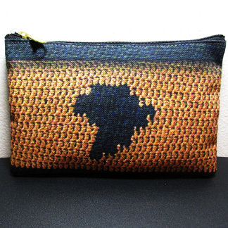 Africa Map Black and Brown Artisan Crochet Print Accessory Pouch