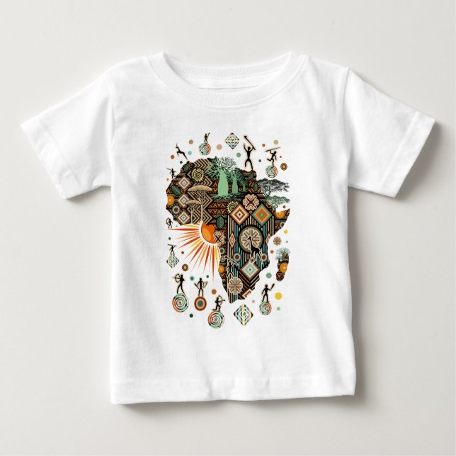 Africa Map Decorative Tribal Elements Pattern Baby T-Shirt (Front)