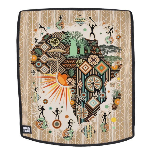 Africa Map Decorative Tribal Elements Pattern Backpack (Removable Face)
