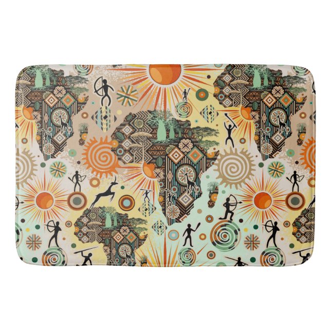 Africa Map Decorative Tribal Elements Pattern Bath Mat (Front)
