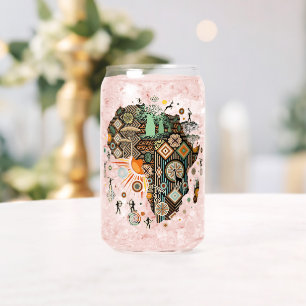 Africa Map Decorative Tribal Elements Pattern Can Glass