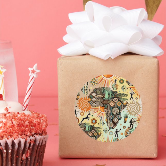 Africa Map Decorative Tribal Elements Pattern Classic Round Sticker (Party)