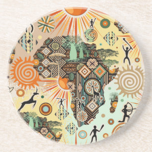 Africa Map Decorative Tribal Elements Pattern Coaster