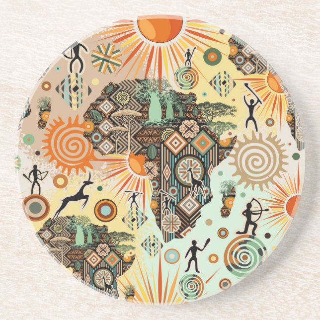 Africa Map Decorative Tribal Elements Pattern Coaster (Front)