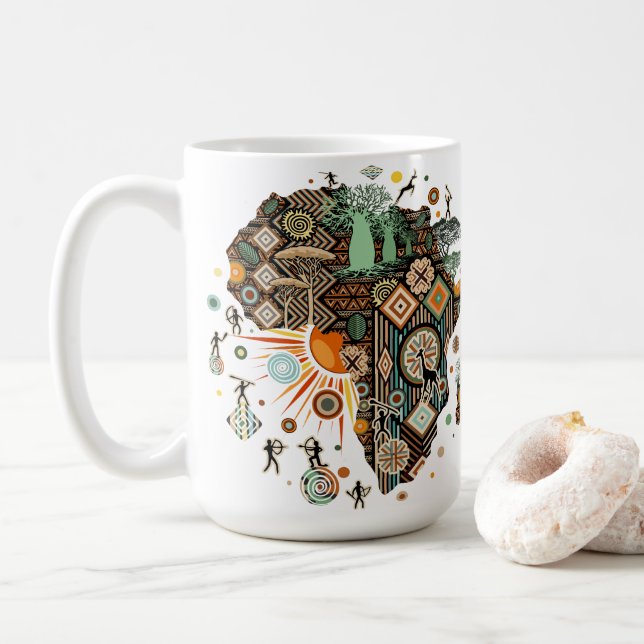Africa Map Decorative Tribal Elements Pattern Coffee Mug (With Donut)