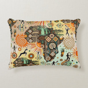 Africa Map Decorative Tribal Elements Pattern Cushion