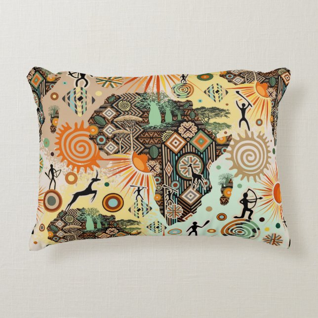 Africa Map Decorative Tribal Elements Pattern Cushion (Front)