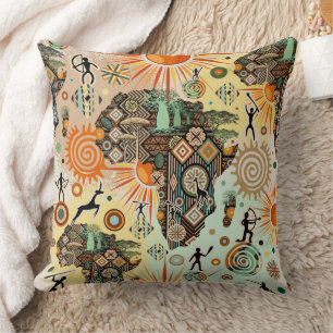 Africa Map Decorative Tribal Elements Pattern Cushion