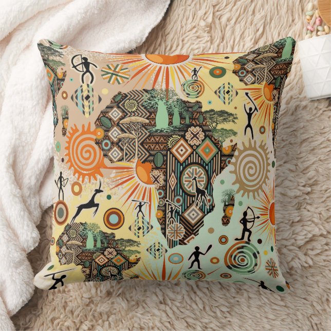 Africa Map Decorative Tribal Elements Pattern Cushion (Blanket)