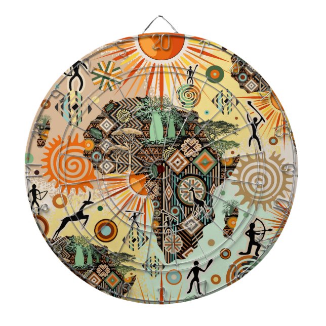 Africa Map Decorative Tribal Elements Pattern Dartboard (Front)