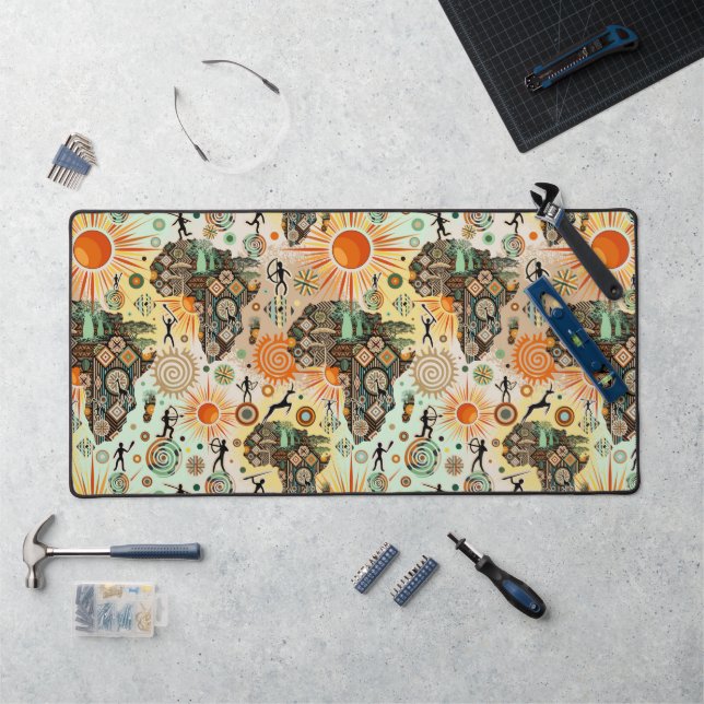 Africa Map Decorative Tribal Elements Pattern Desk Mat (Workstation)
