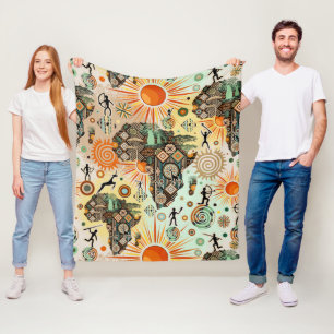 Africa Map Decorative Tribal Elements Pattern Fleece Blanket