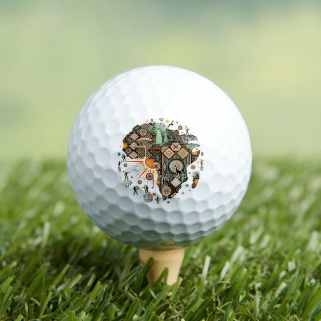 Africa Map Decorative Tribal Elements Pattern Golf Balls (Insitu Tee)