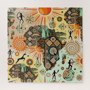 Africa Map Decorative Tribal Elements Pattern Jigsaw Puzzle
