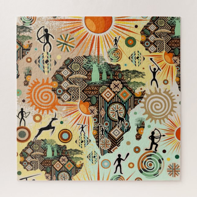 Africa Map Decorative Tribal Elements Pattern Jigsaw Puzzle (Vertical)