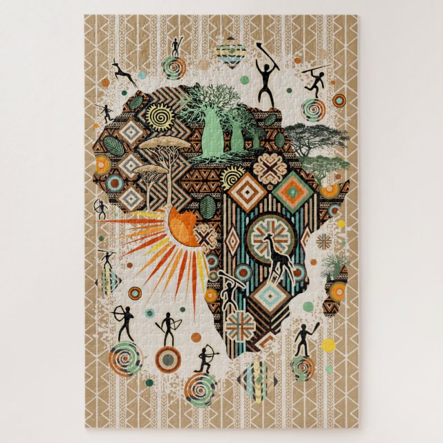 Africa Map Decorative Tribal Elements Pattern Jigsaw Puzzle (Vertical)