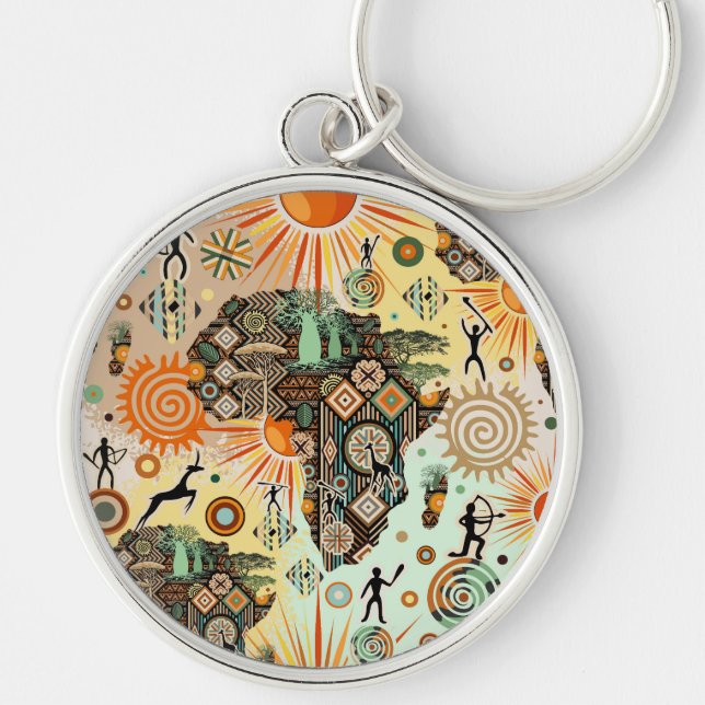 Africa Map Decorative Tribal Elements Pattern Key Ring (Front)