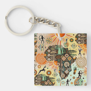 Africa Map Decorative Tribal Elements Pattern Key Ring