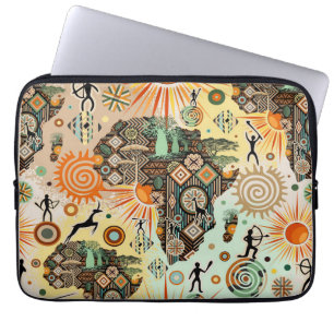 Africa Map Decorative Tribal Elements Pattern Laptop Sleeve
