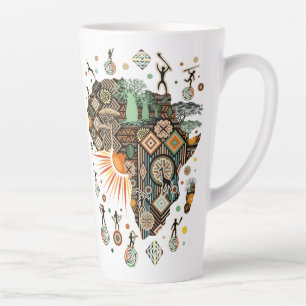 Africa Map Decorative Tribal Elements Pattern Latte Mug