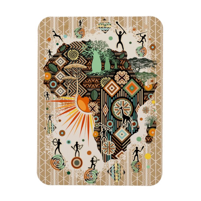 Africa Map Decorative Tribal Elements Pattern Magnet (Vertical)