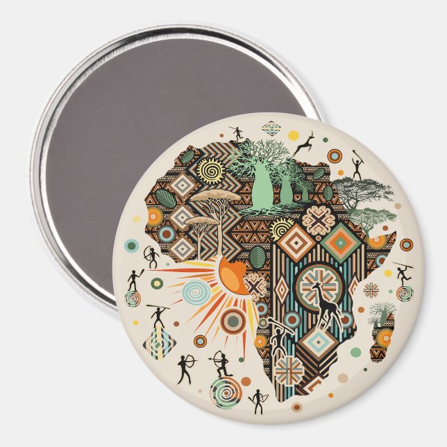 Africa Map Decorative Tribal Elements Pattern Magnet (Front/Back)