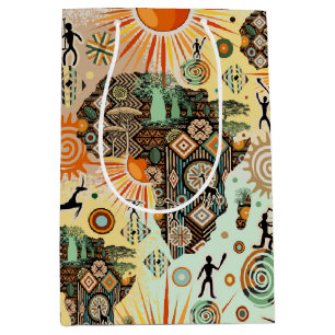 Africa Map Decorative Tribal Elements Pattern Medium Gift Bag