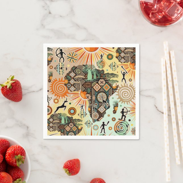 Africa Map Decorative Tribal Elements Pattern Napkin (Insitu)
