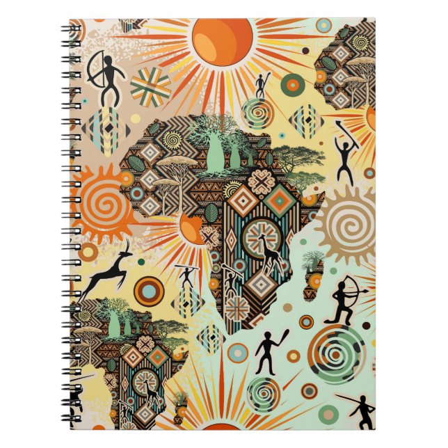 Africa Map Decorative Tribal Elements Pattern Notebook (Front)