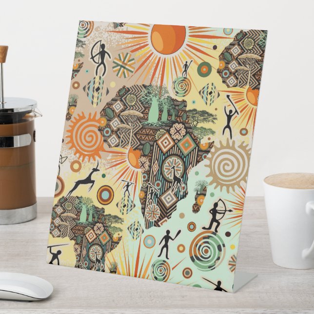 Africa Map Decorative Tribal Elements Pattern Pedestal Sign (In SItu)