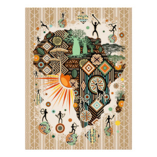 Africa Map Decorative Tribal Elements Pattern Photo Print