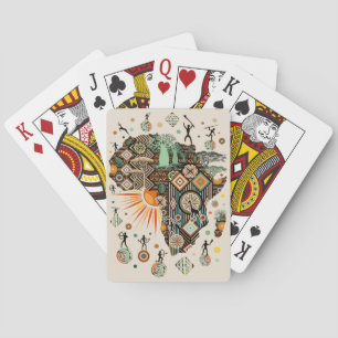 Africa Map Decorative Tribal Elements Pattern Playing Cards