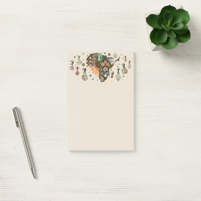 Africa Map Decorative Tribal Elements Pattern Post-it Notes (Office)