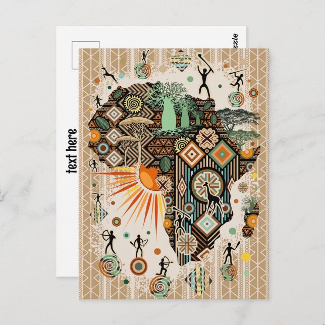 Africa Map Decorative Tribal Elements Pattern Postcard (Front/Back)