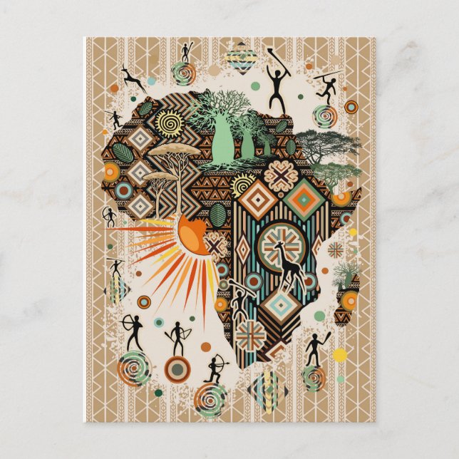 Africa Map Decorative Tribal Elements Pattern Postcard (Front)