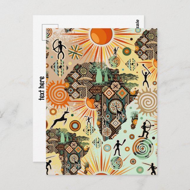 Africa Map Decorative Tribal Elements Pattern Postcard (Front/Back)