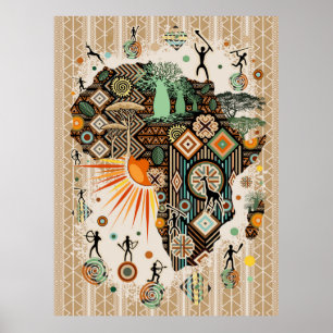 Africa Map Decorative Tribal Elements Pattern Poster
